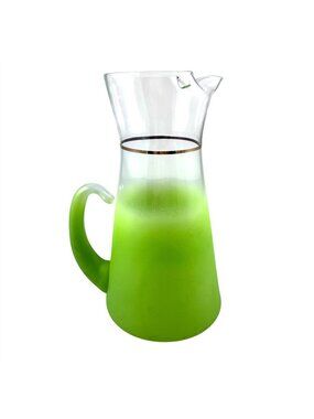 West Virginia Glass Vintage Blendo Pitcher Lime Green Frosted Barware Cocktail
